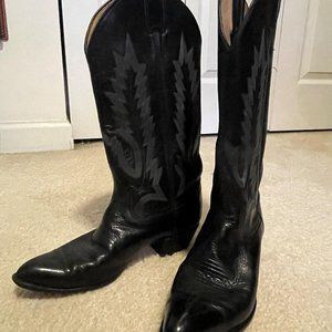 Larry Mahan Vintage Black Leather Cowboy Boot Size 7B Good Condition